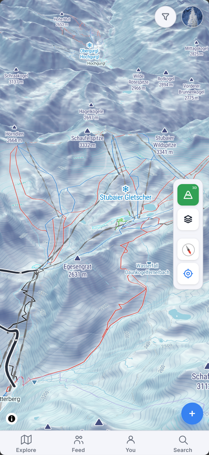 SteepMap winter satellite map with tracks
