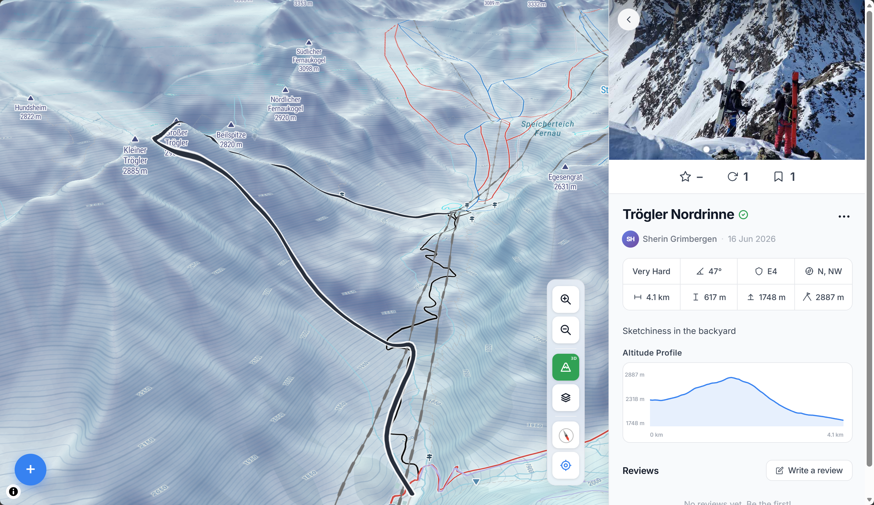 SteepMap tour detail on desktop with 3D map and altitude profile