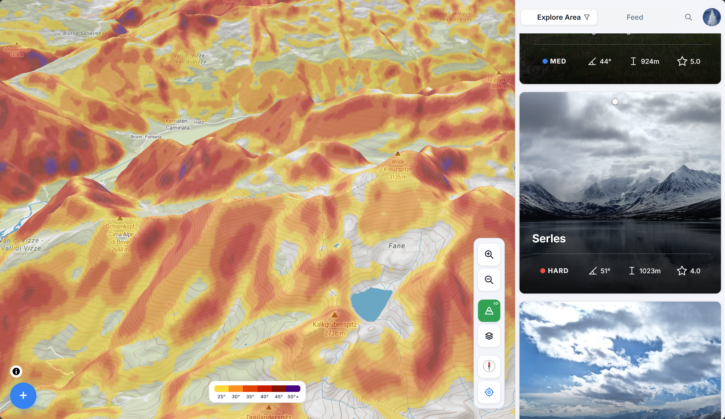 Slope steepness overlay on the SteepMap desktop map