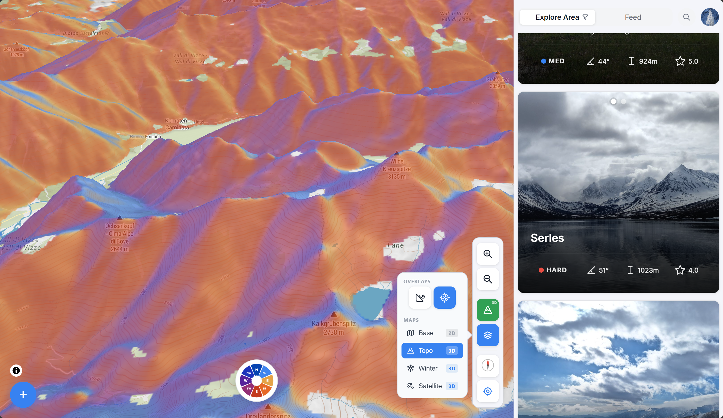 Slope aspect overlay on the SteepMap desktop map